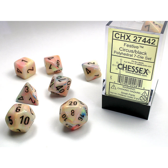 Signature Polyhedral 7-Die Set: Festive Circus/black