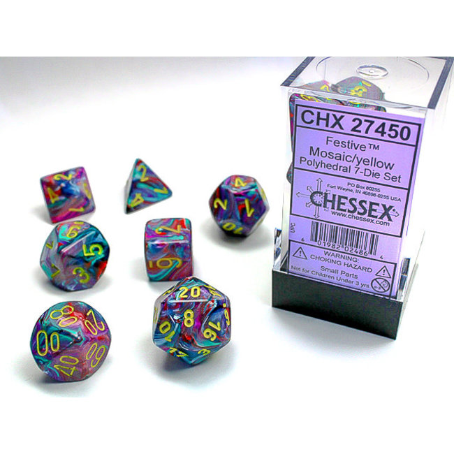 Signature Polyhedral 7-Die Set: Festive Mosaic/yellow