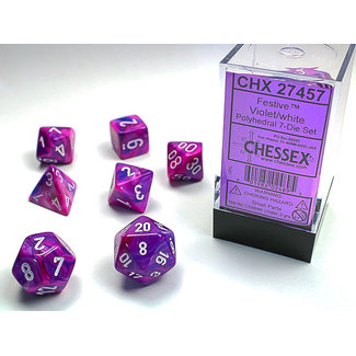 Chessex Signature Polyhedral 7-Die Set: Festive Violet/white