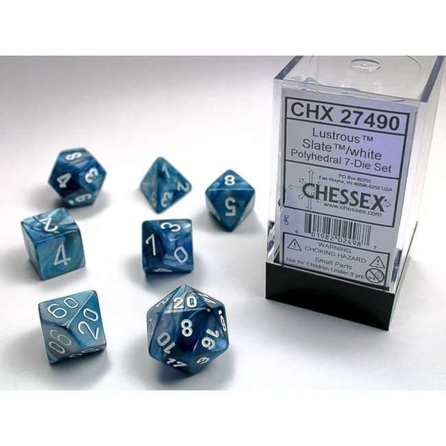 Signature Polyhedral 7-Die Set: Lustrous Slate/white