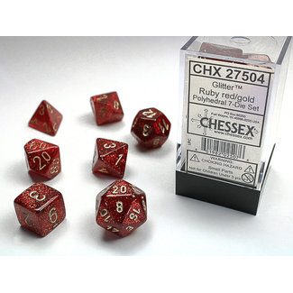 Chessex Signature Polyhedral 7-Die Set: Glitter Ruby Red/gold