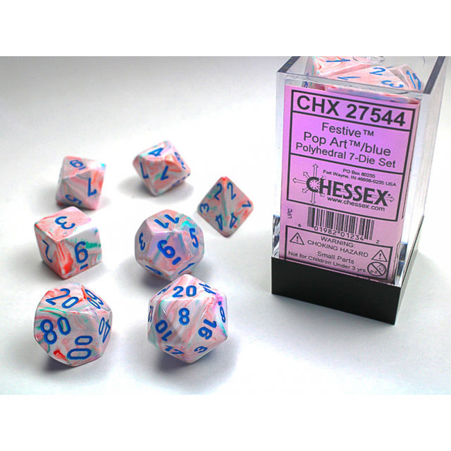 Signature Polyhedral 7-Die Set: Festive Pop-Art/blue