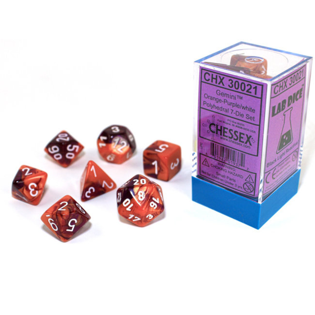 Gemini® Polyhedral 7-Die Set: Orange-Purple/white 7-Die Set