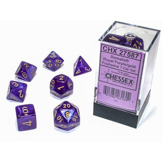 Chessex Signature Polyhedral 7-Die Set: Borealis Royal Purple/gold Luminary