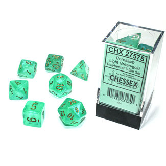 Chessex Signature Polyhedral 7-Die Set: Borealis Light Green/gold Luminary