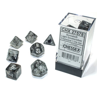 Chessex Signature Polyhedral 7-Die Set: Borealis Light Smoke/silver Luminary