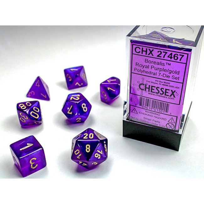 Signature Polyhedral 7-Die Set: Borealis Royal Purple/gold Luminary