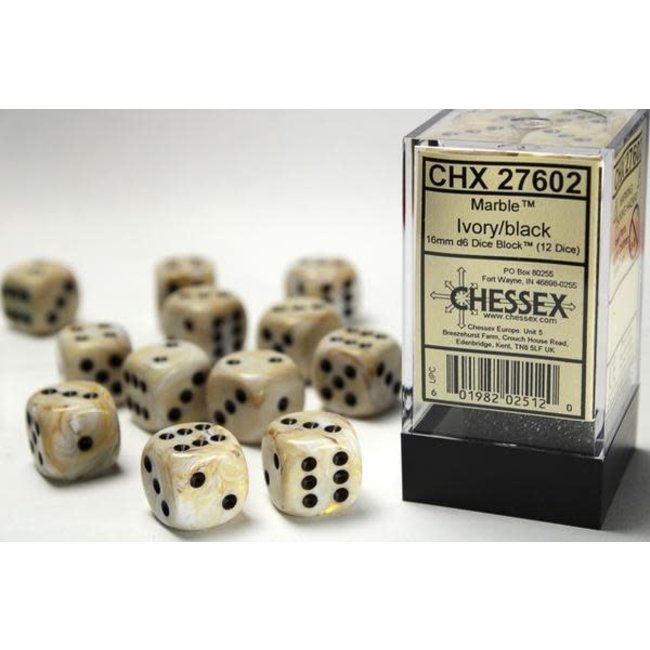 Signature D6 16mm Dice: Marble Ivory/black