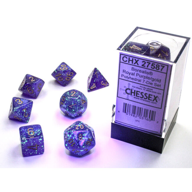 Signature Polyhedral 7-Die Set: Borealis Royal Purple/gold Luminary