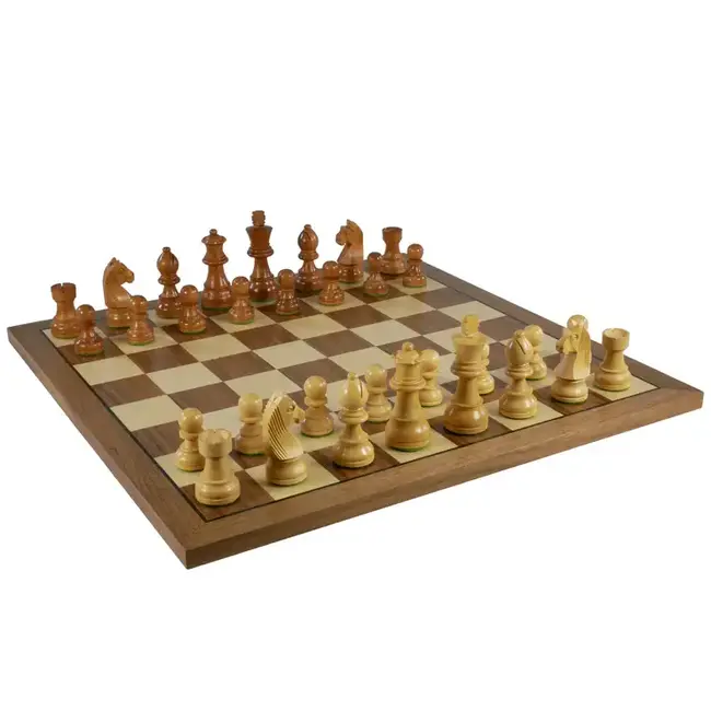 Kikkerwood German Pieces on Walnut/Maple Chess Board