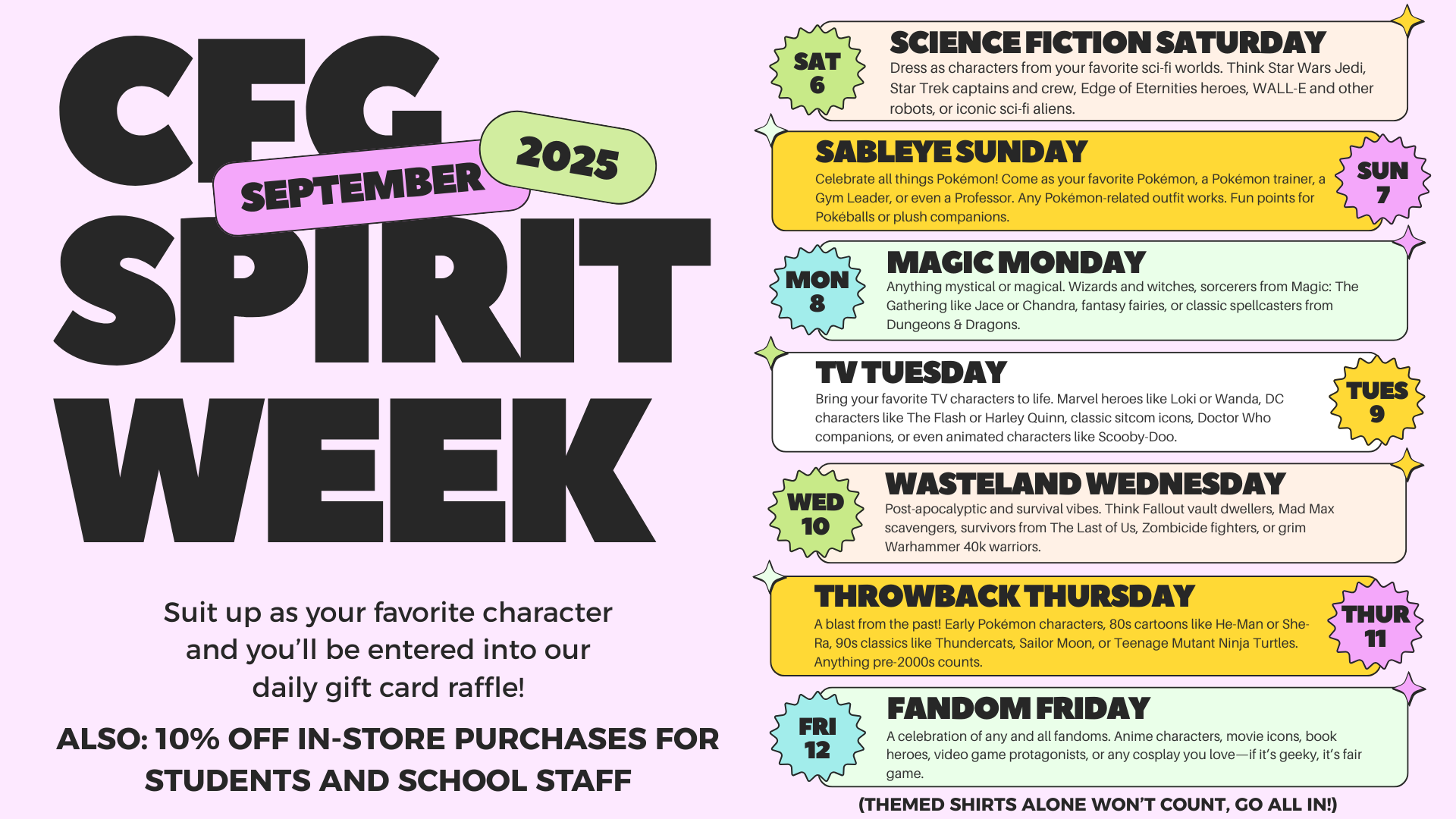 Cape Fear Games Spirit Week - September 6th-12th
