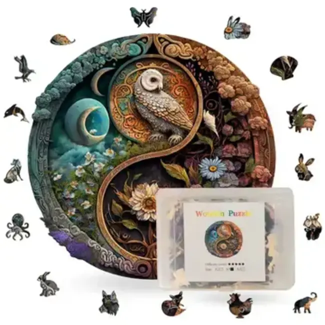 Flower & Bird Yin Yang Wooden Puzzle - Large