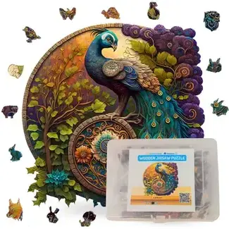 Enchanting Peacock Yin Yang Wooden Puzzle - Large