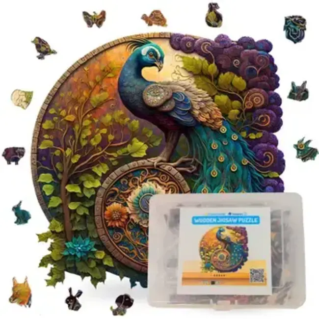 Enchanting Peacock Yin Yang Wooden Puzzle - Large