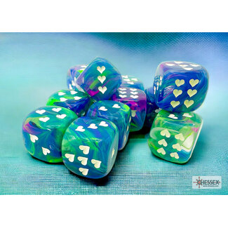 Chessex Heart Signature D6 16mm Dice: Festive® Waterlily™/white