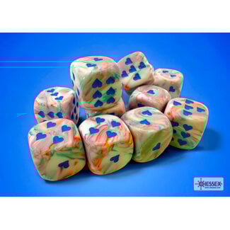 Chessex Heart Signature D6 16mm Dice: Festive® Pop Art™/blue