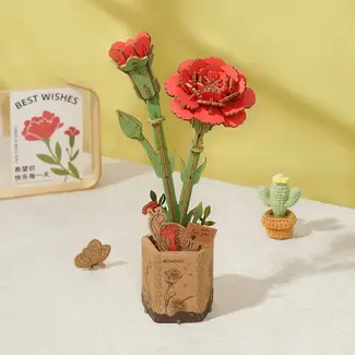 Red Carnation Rowood Diy Wooden Flower Bouquet