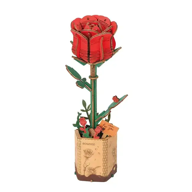Red Rose Robotime Rowood Diy Wooden Flower 3D Puzzle