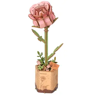 Pink Rose Robotime Rowood Diy Wooden Flower 3D Puzzle