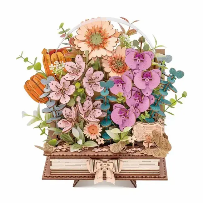 Wooden Blooming Book Diy Flower Bouquet 3D Puzzle