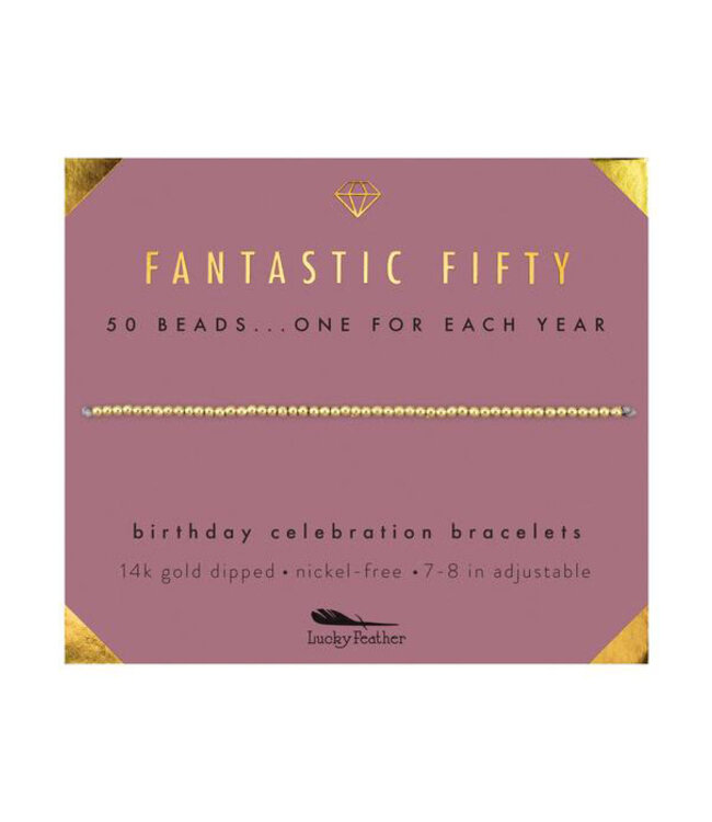 Lucky Feather Milestone Birthday 'Fantastic Fifty' Bracelet