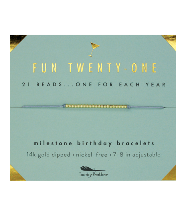Lucky Feather Milestone Birthday 'Fun Twenty-One' Bracelet