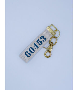 Rustic Marlin Zip Code Canvas Keychain | 60453 in Nautical Blue