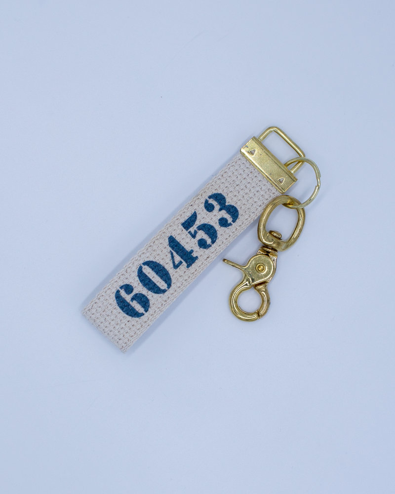 Rustic Marlin Rustic Marlin Zip Code Canvas Keychain | 60453 in Nautical Blue