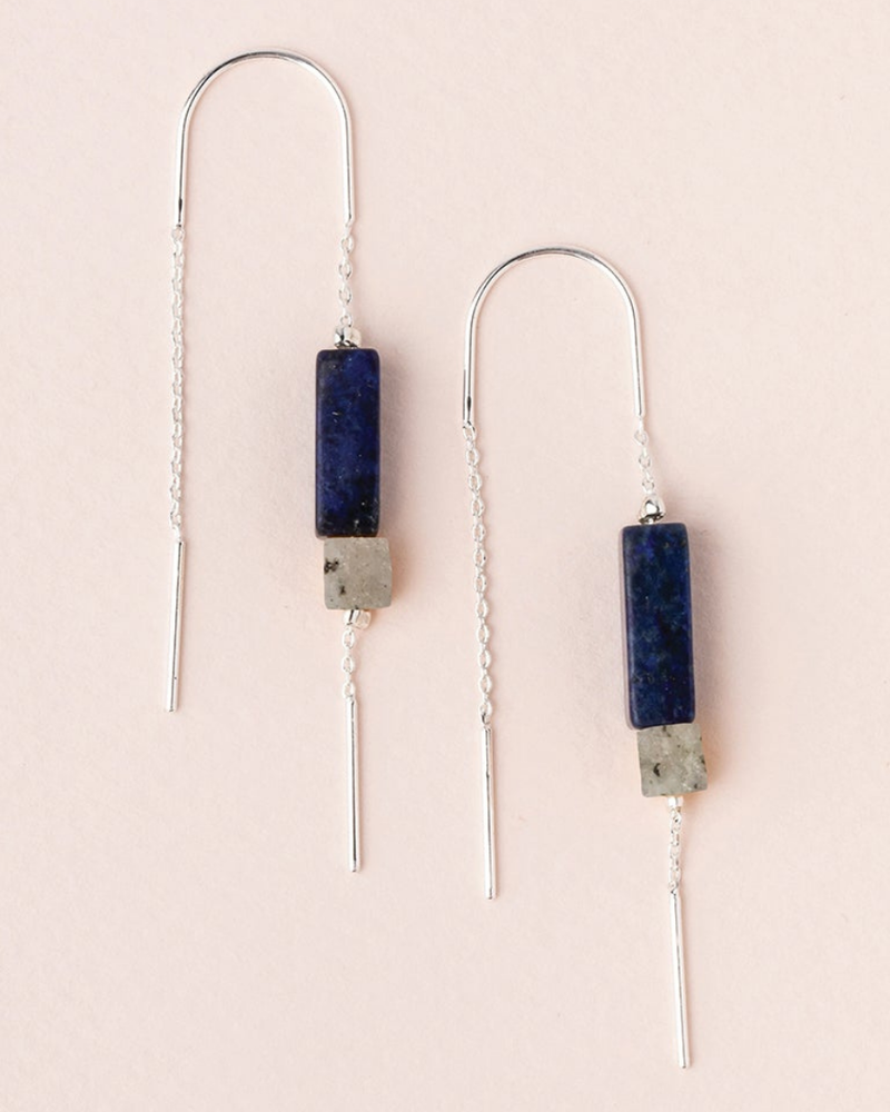Scout Curated Wears Scout Lapis & Silver Rectangle Stone Thread Earrings