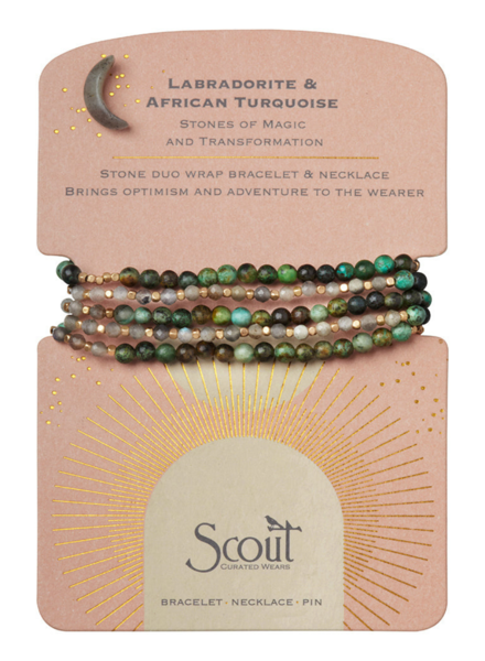 Scout Curated Wears Labradorite & African Turquoise Stone Duo Wrap Bracelet/Necklace/Pin