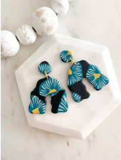 Ash + Clay Teal Retro Flowers ‘Wavy Babes’ Earrings