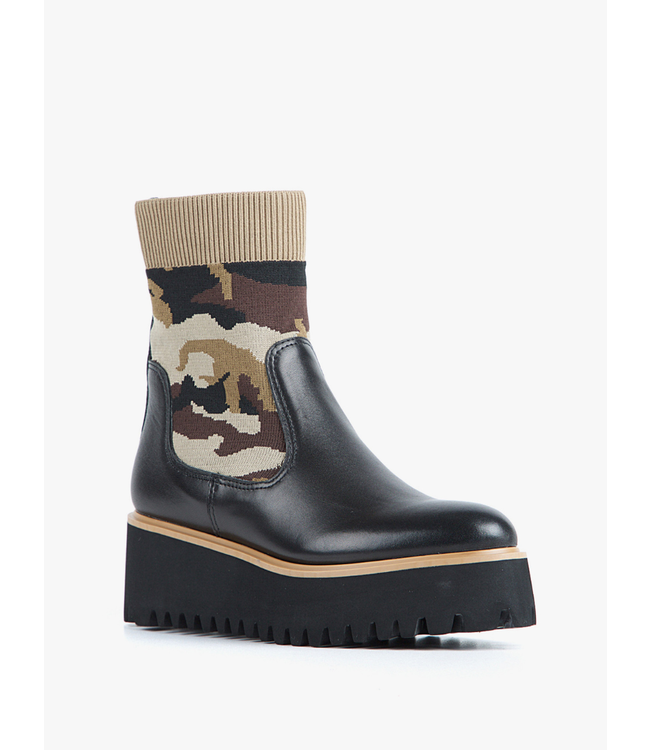 All Black Camo/Beige Flatform Sock Boot