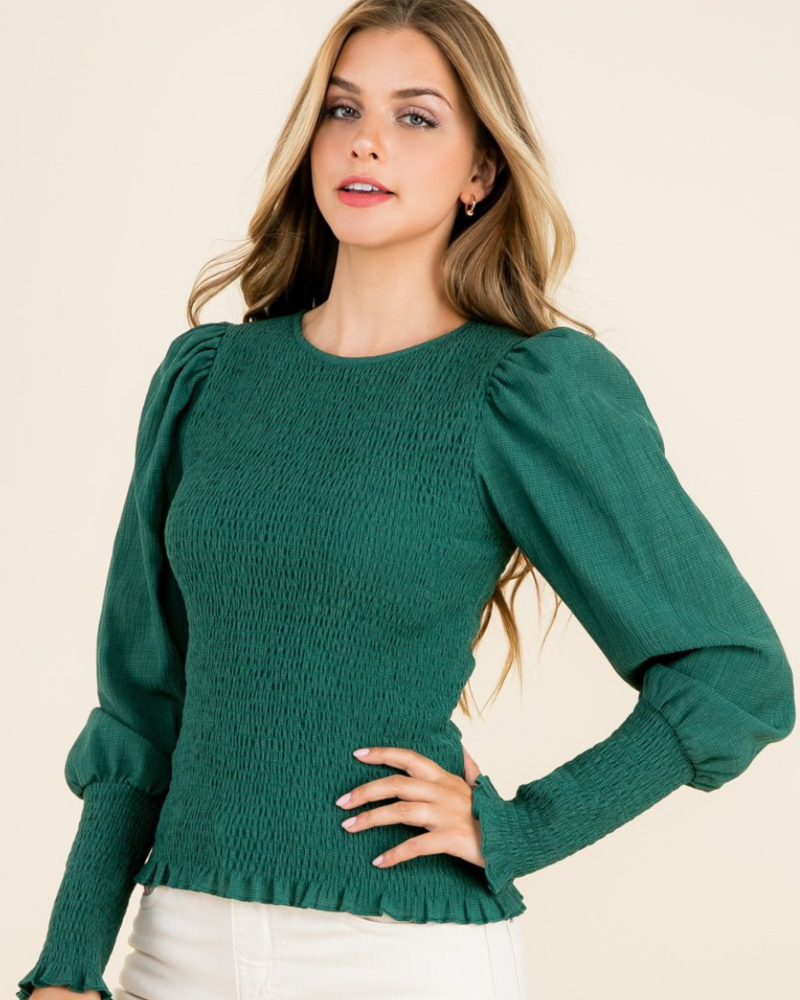 THML THML ‘Green With Envy’ Textured Smocked Top **FINAL SALE**