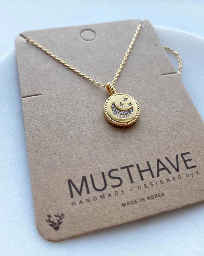 Must Have Must Have Dainty Necklace | Moon & Star Sparkle Medallion