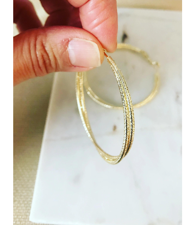 Must Have Double Row Diamond Cut Hoops - 1 -1/2”
