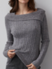 Crescent Crescent Heather Grey 'Shanie' Off Shoulder Sweater