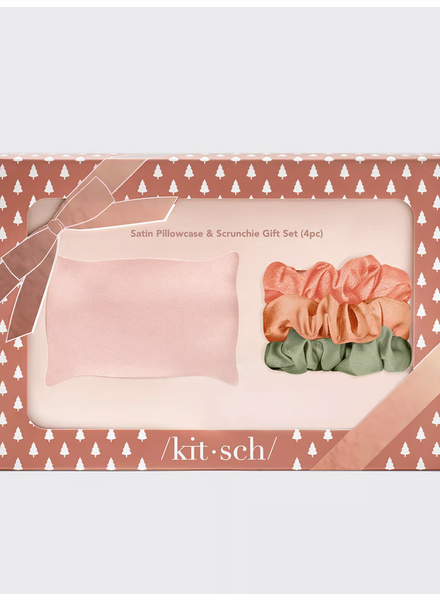 KITSCH Holiday Satin Pillowcace & Scrunchie 4 pc Gift Set