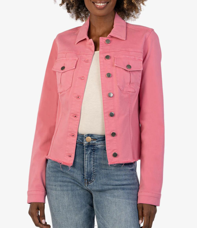 Kut from the Kloth 'Kara' Raw Hem Denim Jacket in Plush Pink