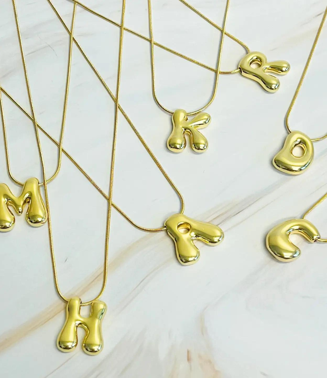 Bubble Letter Initial Necklace (More Colors)