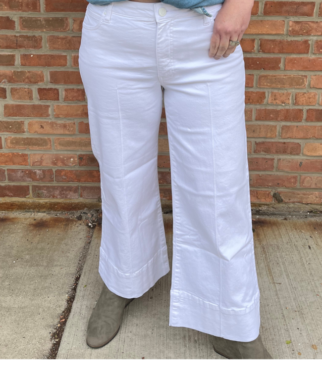 Kut from the Kloth Meg High Rise Pin Tuck Wide Leg Jeans in Optic White