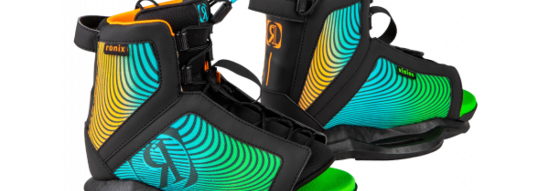 Vision Boys Wakeboard Boot-Black/Orange/Green-5/8.5