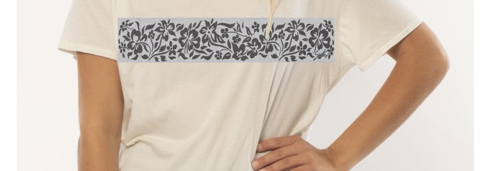 BANDED FLORAL SS KNIT TEE
