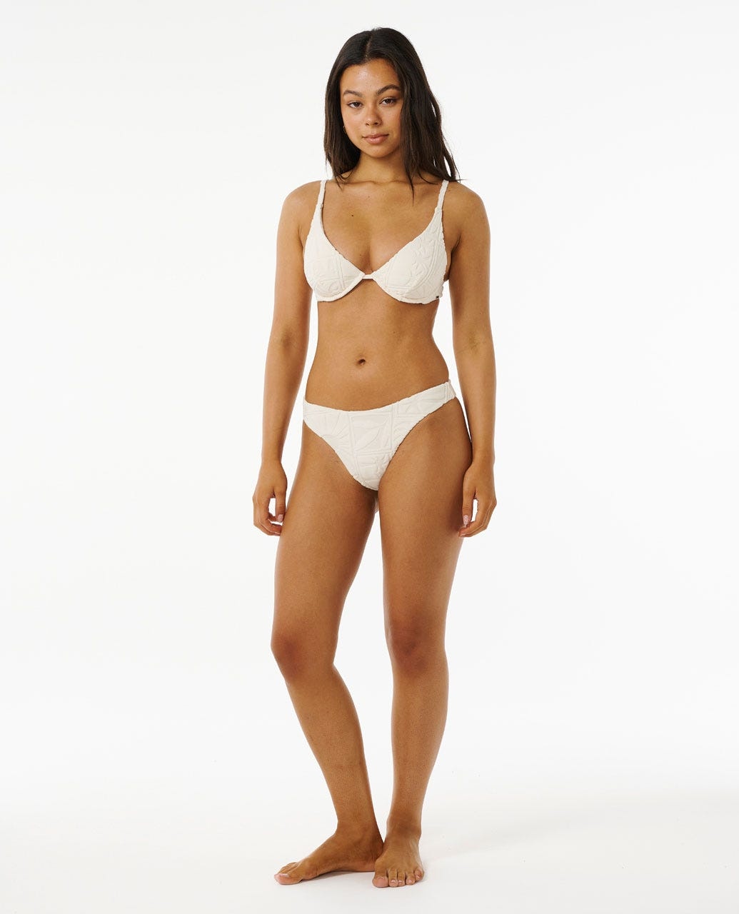 Terry Towel Balconette Underwire High-Cut Bikini Set - Hot Pink/Blue