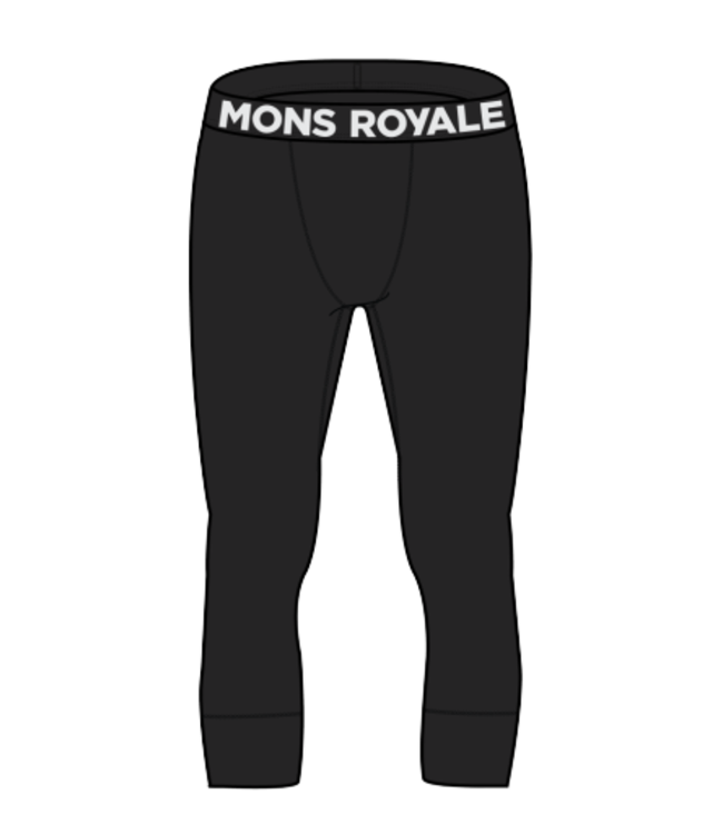 Mons Royale Men's Cascade Merino Base Layer 3/4 Legging-Black