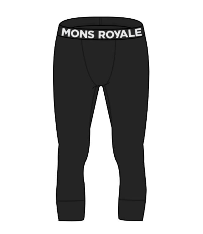 Mons Royale Men's Cascade Merino Base Layer 3/4 Legging-Black