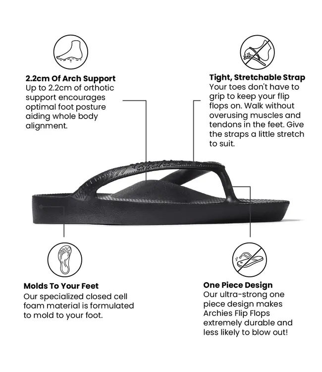 Archies Arch Support Flip Flops Black