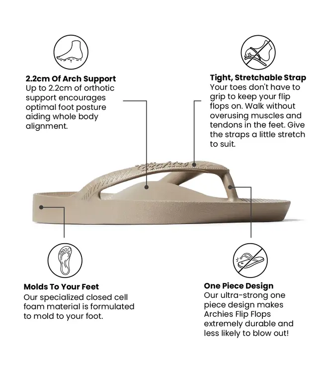 Archies Arch Support Flip Flops Taupe