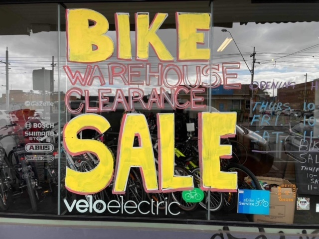 Warehouse Clearance Sale signage at 753 Nicholson Street, Carlton North