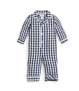 Petite Plume Navy Gingham Twill Romper