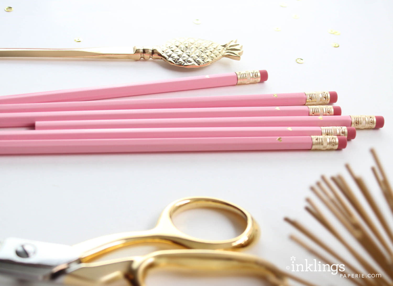 Full Gold Heart - Pink Full Length Pencils